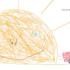 Erst als die Sonne langsam untergeht, fahren sie wieder zurück. Illustration einer großen Sonne und einem Auto mit zwei Kindern.