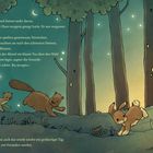 Text: Freunde spielen, suchen Steine, Abend legt sich, sagen "Es war schön. Bis morgen." Illustration: Tiere im Wald.