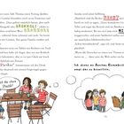 „SUPERlecker“, „Nichts“, „Brokkoli“. Drei Kinder sitzen an einem Tisch im Freien und unterhalten sich. Eine Figur denkt nach.