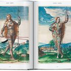 "DE BRY - AMERICA" und "VOLUME I - VIRGINIA" oben. Zwei Illustrationen von tätowierten Frauen in Naturkulisse.