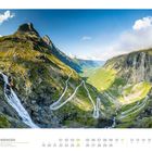 04 Norwegen. Gebirgsstraße Trollstigen bei Åndalsnes. Majestätische Berglandschaft mit Serpentinen und Wasserfall.