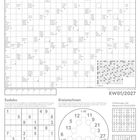 Schwedenrätsel, Sudoku, Kreisrechnen mit Anleitung. Unten: "KW01/2027". Zahlen- und Buchstabenrätsel in Kästchen.