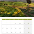 Kalenderblatt für April 2027. Toskanische Landschaft mit grünem Hügel, Zypressen und bewölktem Himmel im Hintergrund.