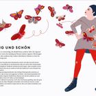 „MUTIG UND SCHÖN. Manchmal ist es notwendig, die Bedürfnisse anderer über die eigenen zu stellen...“ Illustration mit Frau und Schmetterlingen.