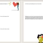 Links: Frau hält rotes Herz. Text über Gefühle, Entspannung und Sorgen. Rechts: Frau mit Megafon. Fragen zu Freizeit und Wohlbefinden.