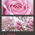 Ein Kalenderblatt für April 2027, verziert mit zarten rosa Blumenbildern.