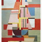 Kalender April unten, abstrakte geometrische Formen und leuchtende Farben, Signatur "W. Dexel 22" links unten.