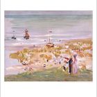 Dieses Gemälde zeigt einen Strand mit zwei Segelbooten auf dem Wasser und Menschen am Ufer. Unten ist die Zahl "4".