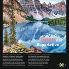 "Seen der Superlative" in großen Buchstaben. Oben: Moraine Lake in Kanada, türkisblaues Wasser und majestätische Berge. Darunter Kalender: Januar, 3. Woche.