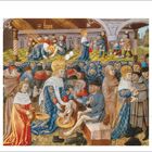 Französische Miniatur des 15. Jahrhunderts: Heiliger Louis wäscht die Füße der Armen. Montag, Mai, 3. Bunte Szene mit Personen.