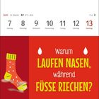 Kalenderdesign: Juni, 23. Woche, 7. bis 13. Humorvoll: "Warum laufen Nasen, während Füße riechen?" Mit bunten Socken.