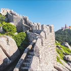 Kalender: Mai, Juni. Text: "Aussichtsreiche Lage." Beschreibung des Castelo dos Mouros in Sintra. Links der Kalender, rechts das Castillo.