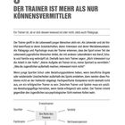 Titel: "6 Der Trainer ist mehr als nur Könnensvermittler". Ein Trainer ist auch Pädagoge und spielt mehrere Rollen. Diagramm zeigt: Trainer ist Erwachsener, Vorbild, Fachmann, Coach, Vertrauensperson, Sportler. Seite 68.