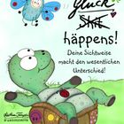"Glück häppens! Deine Sichtweise macht den wesentlichen Unterschied!" Illustrative Schildkröte und Schmetterling.