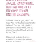 Texte: „Manche Schätze nicht aus Gold...“, „Schließe deine Augen...“, „Flüstere dir selbst...“. Hintergrund mit Herzen.