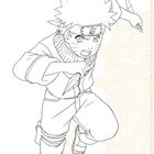 Zahl 5 unten. Schwarz-weiße Illustration eines kämpfenden jungen Ninjas mit Stirnband und Kunai.