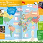 "Rund um den Globus – die Welt- und Europameister" steht oben. Eine Weltkarte zeigt Länder mit Flaggen, die Meisterschaften gewonnen haben.