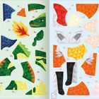 Links steht "DRACHE", rechts "KITSUNE". Es sind bunte geometrische Puzzleteile und Illustrationen von Drache und Kitsune.