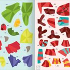 Links "ALLFARB­LORI", rechts "CHAMÄLEON". Bunte Puzzleteile für Papagei links, Chamäleon rechts. Illustrationen oben.