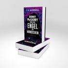 Stapel mit Büchern, Titel: "Bunny McGarry und die Engel im Mondschein", Schriftzug auf violettem Hintergrund.