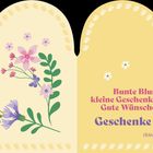 Bunte Blumen mit Schmetterling, Zitat: "Bunte Blumen sind kleine Geschenke für die Sinne..." – Irmgard Erath.
