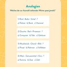 Analogieaufgaben, vier Paare: Rind, Dusche, Musikstück, Wein mit Antwortoptionen a, b, c.