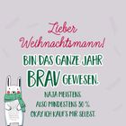 Lieber Weihnachtsmann! Bin das ganze Jahr brav gewesen. Naja meistens. Also mindestens 30 %. Okay, ich kauf’s mir selbst. Illustration eines Kaninchens mit Schal.