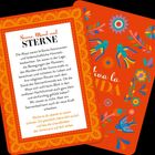 Text: "Sonne, Mond und STERNE", "Viva la VIDA". Illustration: Bunte Blumen und Vögel auf orangefarbenem Hintergrund.