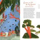 "Gärten zur Zeit der Tang-Dynastie. Wangchuan-Villa, China." Eine farbenfrohe Illustration zeigt Gärten mit Wasser, Bäumen und Figuren.