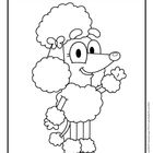 Illustration eines fröhlichen Pudel-Charakters mit großen Augen und lockigem Fell. Er hebt eine Pfote zum Gruß.