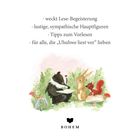Texte über Lese-Begeisterung und Vorlesetipps. Illustration: Dachs liest Hase und Eichhörnchen vor. Logo: BOHEM.