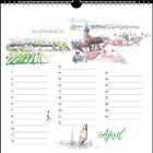 Kalenderseite mit dem Text "ALLENSBACH" und "April", Skizzen von Landschaften und Gebäuden oben, Segelboot unten.