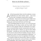 „Bevor du die Brille aufsetzt ... Danke, dass du dieses Buch aufgeschlagen hast!“ Illustration einer Brille. Fließtext über Dankbarkeit.