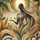 "III – Die Herrscherin". Eine elegante feminine Figur umgeben von Naturmotiven, in warmen Erdfarben gestaltet.