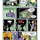 Comic mit Dialogen. Ein mysteriöser Mann verkauft ein Haus, eine Eule als Logo und Figuren tauschen Worte aus.