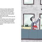 Ein Mann und ein Kind stehen auf einem Balkon. Der Mann hebt die Hand, während eine Taube wegfliegt.