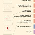 Ein Diagramm mit fünf rötlich markierten Bereichen in einer Berlin-Karte. Texte beschreiben Sehenswürdigkeiten.