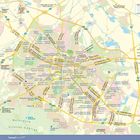 Karte von Sofia, Bulgarien; zeigt Hauptstraßen, S-Bahnen und Sehenswürdigkeiten. Distanzangaben zu anderen Städten.