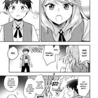 Ein Manga-Panel zeigt mehrere Szenen: Ein Junge und ein Mädchen diskutieren, daneben ein älterer Mann mit ernster Miene.