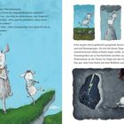 Text links oben: Eine Ziege hat einen Plan, der Mut erfordert. Zeichnungen rechts zeigen die Abenteuer von Fritzi in verschiedenen Szenen.