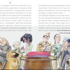 Texte: "Aber ich lächelte nicht. Ich lächle nicht. Ich bin ein Deutscher Schäferhund." Illustration von Menschen und Hunden.