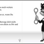 "Extra-Tipp: Als Experte kannst Du weitere Varianten ausprobieren. Manche M. lieben es, wenn Du wehrlos bist."  
Katze im Polizistenkostüm mit Handschellen.