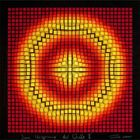 "Im Ursprung der Welle II". Bunte Grafik aus Quadraten. Dominierende Farben sind Rot, Orange und Gelb mit 3D-Effekt.