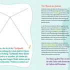 Links Text: "Schau, das da ist der Fluchtpunkt... verschwinden. Probiere es einmal aus!" Rechts Text über Menschen und Kunst der Renaissance.