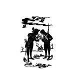 „Aha, Ich wette, du hast noch keinen eine Glocke läuten sehen.“ Silhouette: Frau mit Hut, Mann mit Hut am Laternenpfahl.