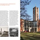 Text: Ersatzneubau der St. Matthäuskirche am Sendlinger-Tor-Platz. Links: Beschreibung, Bild Grundriss und historische Fotos. Rechts: Foto der Kirche mit Glockenturm, karge Bäume und blauer Himmel.