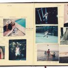 Notizen auf Englisch und Deutsch, diverse Fotos von Personen beim Entspannen, Tennisspielen und am Wasser. Kalenderseiten von Juli 1988.