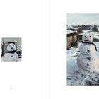 Links die Zahl 30, rechts 31. Zwei Gemälde mit Schneemann in winterlicher Landschaft.