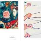 Links: "EDVARD MUNCH, Drei Männer, 1927–1930." Rechts: "MARIA LASSNIG, Be-Ziehungen I, 1992." Beide Werke sind expressionistische Ölgemälde.