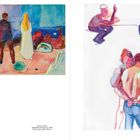 Links: Edward Munch, Two Human Beings, The Lonely Ones, 1935. Rechts: Maria Lassnig, Zärtlichkeit, 2006. Zwei Gemälde.
